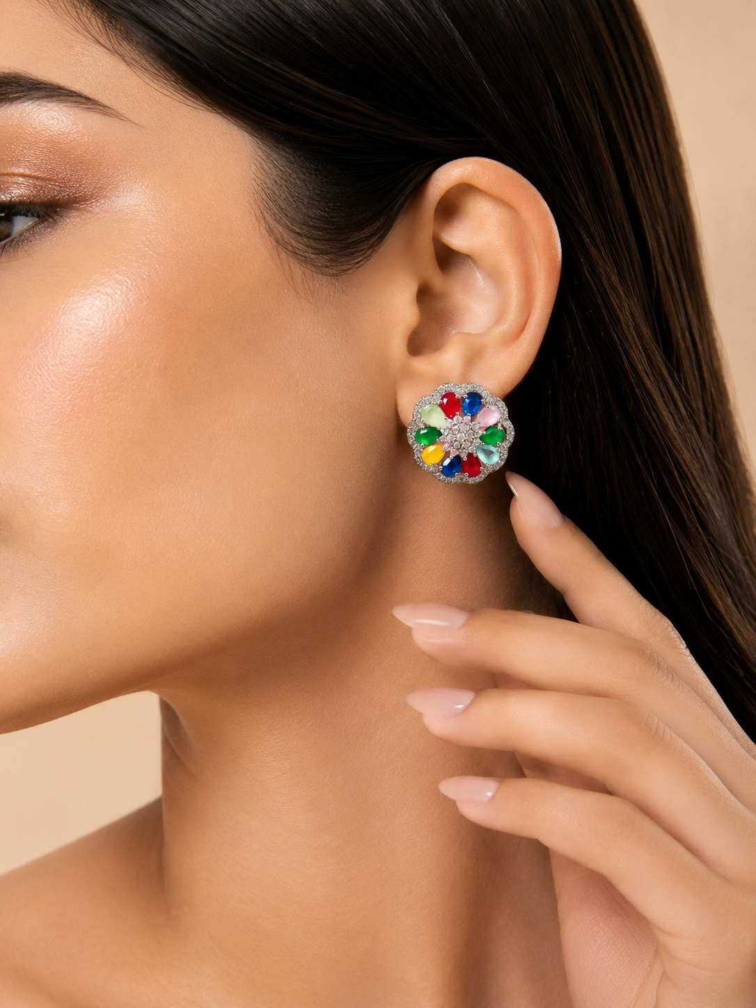 Multicolor Floral Stud Earrings For Women
