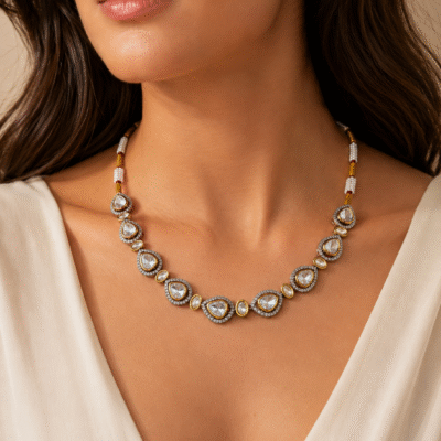 Victorian Kundan Polki Necklace Set with Matching Earrings