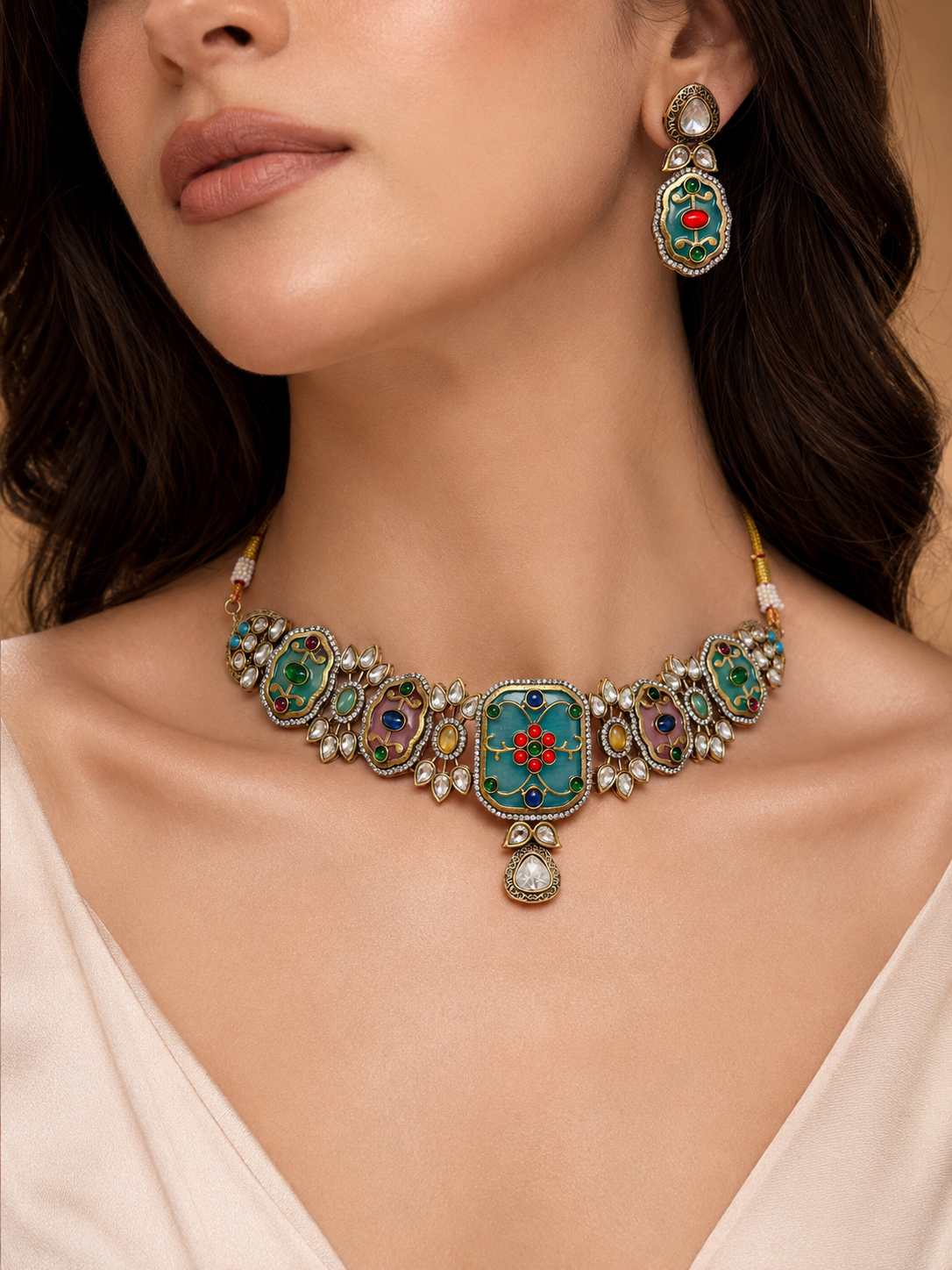 Meenakari Kundan Choker Set with Multicolor Enamel Work