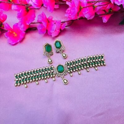 Victorian Emarald Green Kundan Choker Set