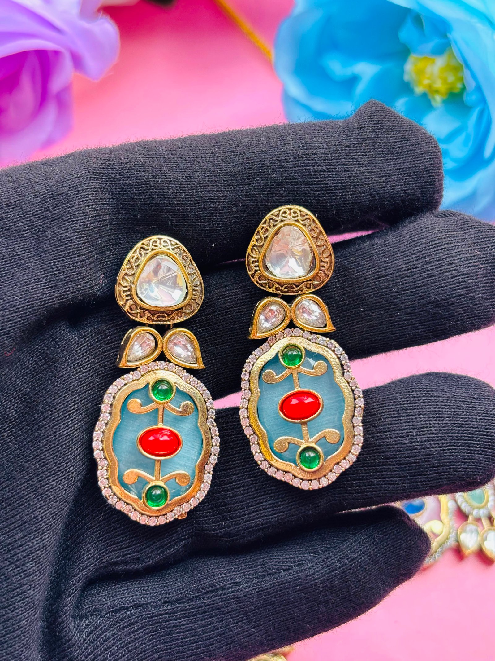 Meenakari Kundan Choker Set with Multicolor Enamel Work - Image 6