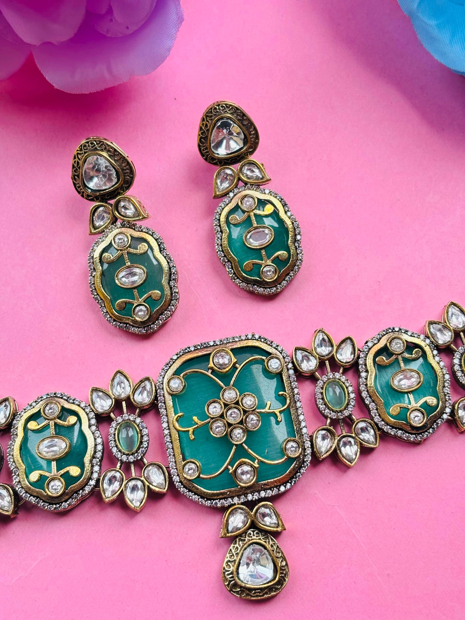 Meenakari Kundan Choker Set with Multicolor Enamel Work - Image 3
