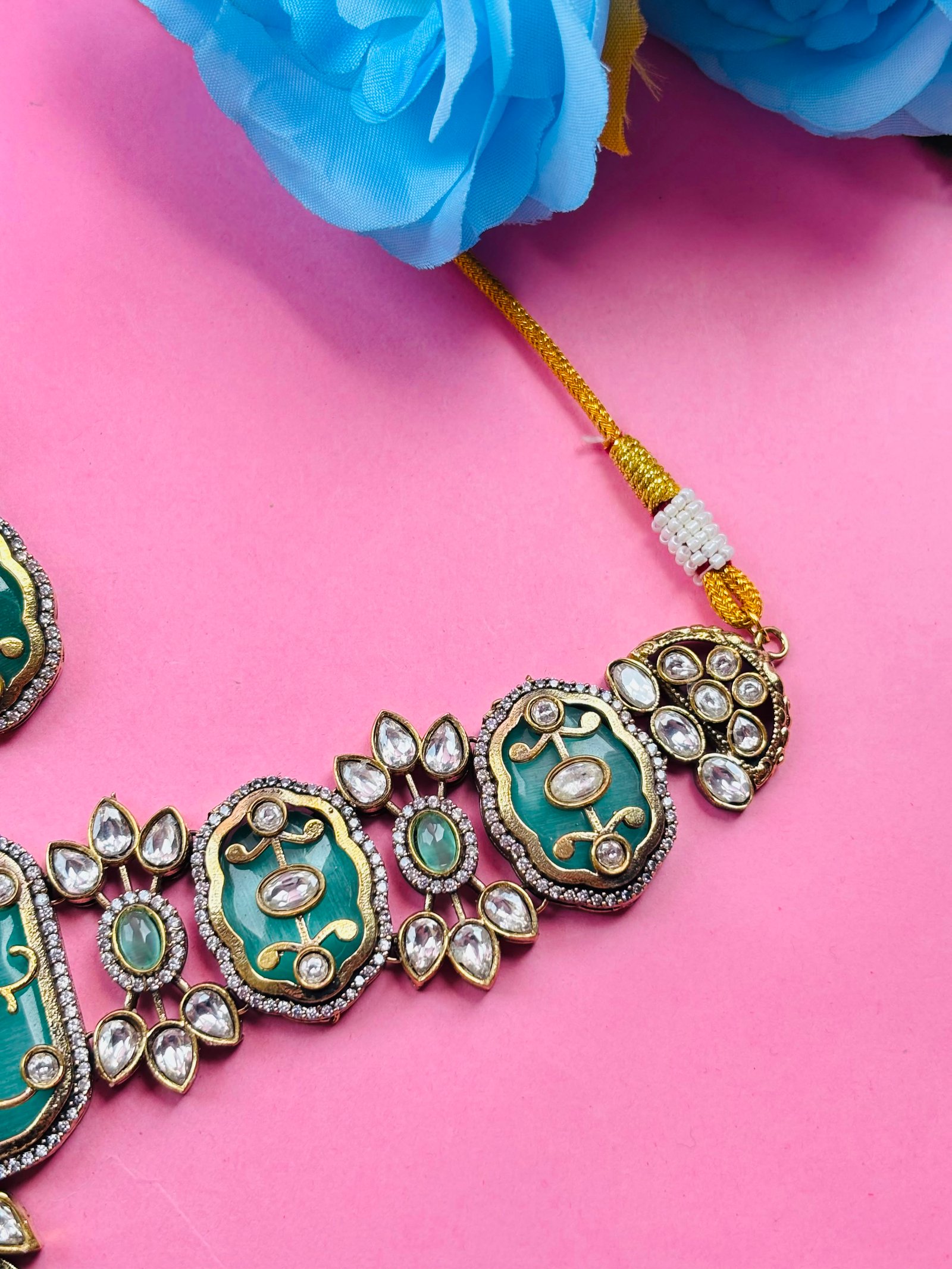 Meenakari Kundan Choker Set with Multicolor Enamel Work - Image 4