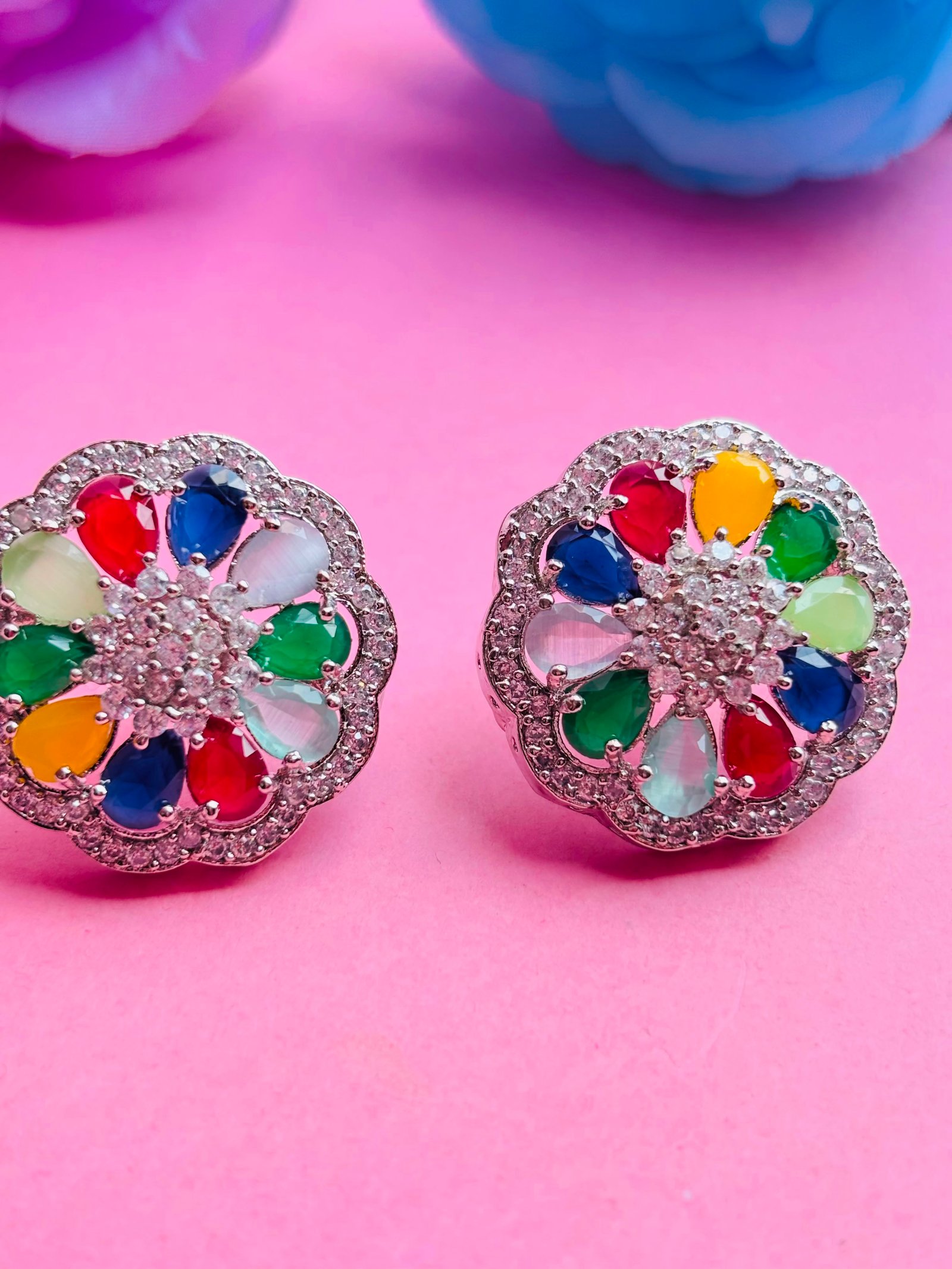 Multicolor Floral Stud Earrings For Women - Image 4