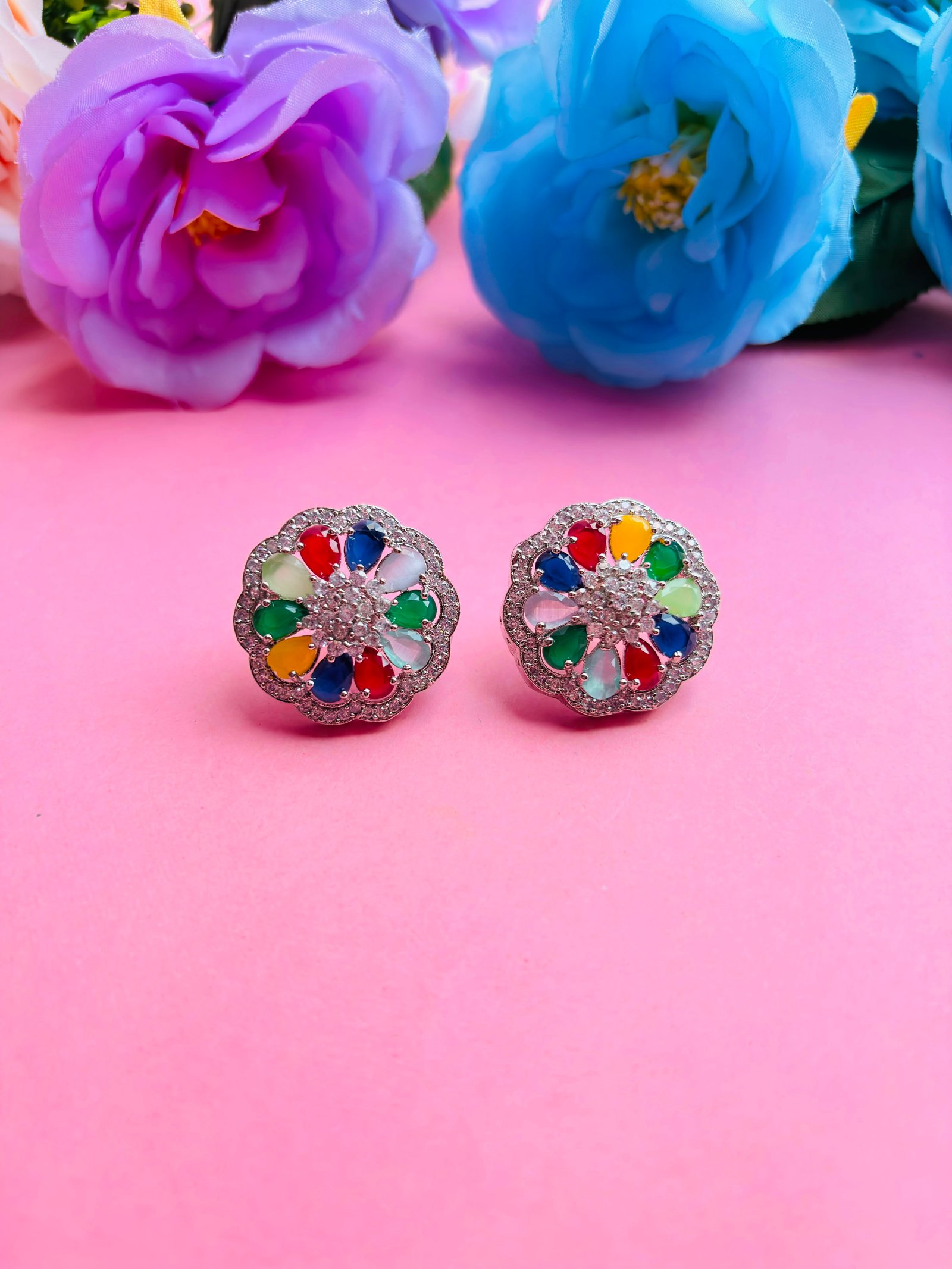 Multicolor Floral Stud Earrings For Women - Image 2