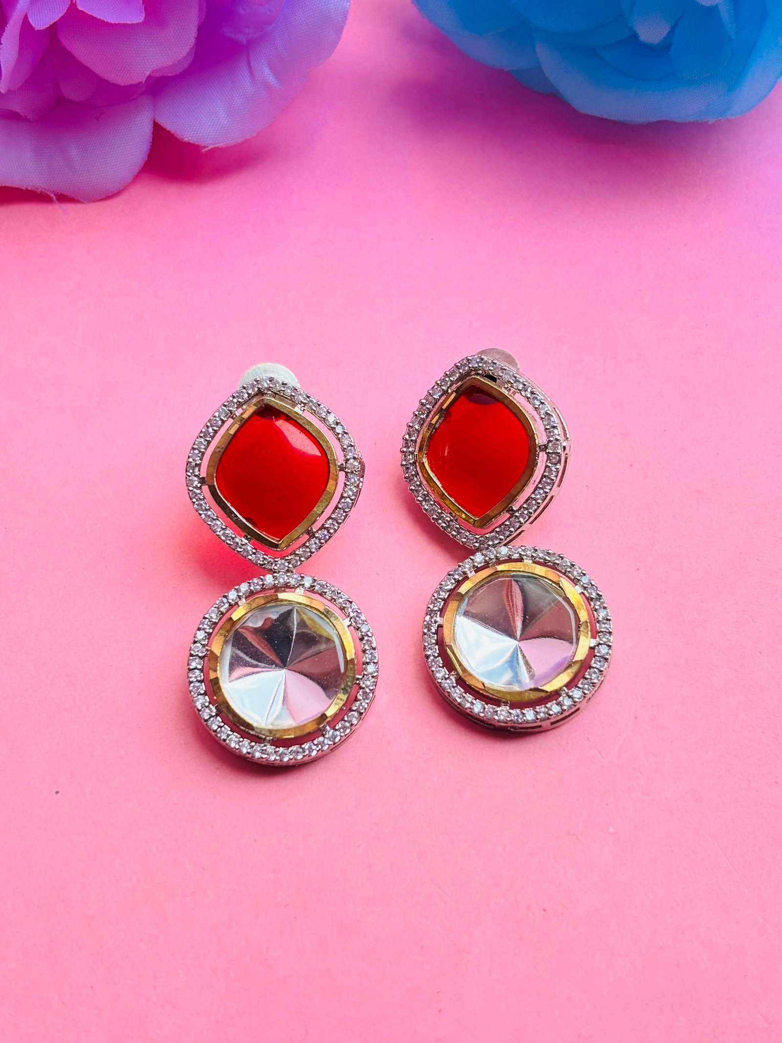 Kundan Drop Earrings With Red Ruby Stone - Image 4