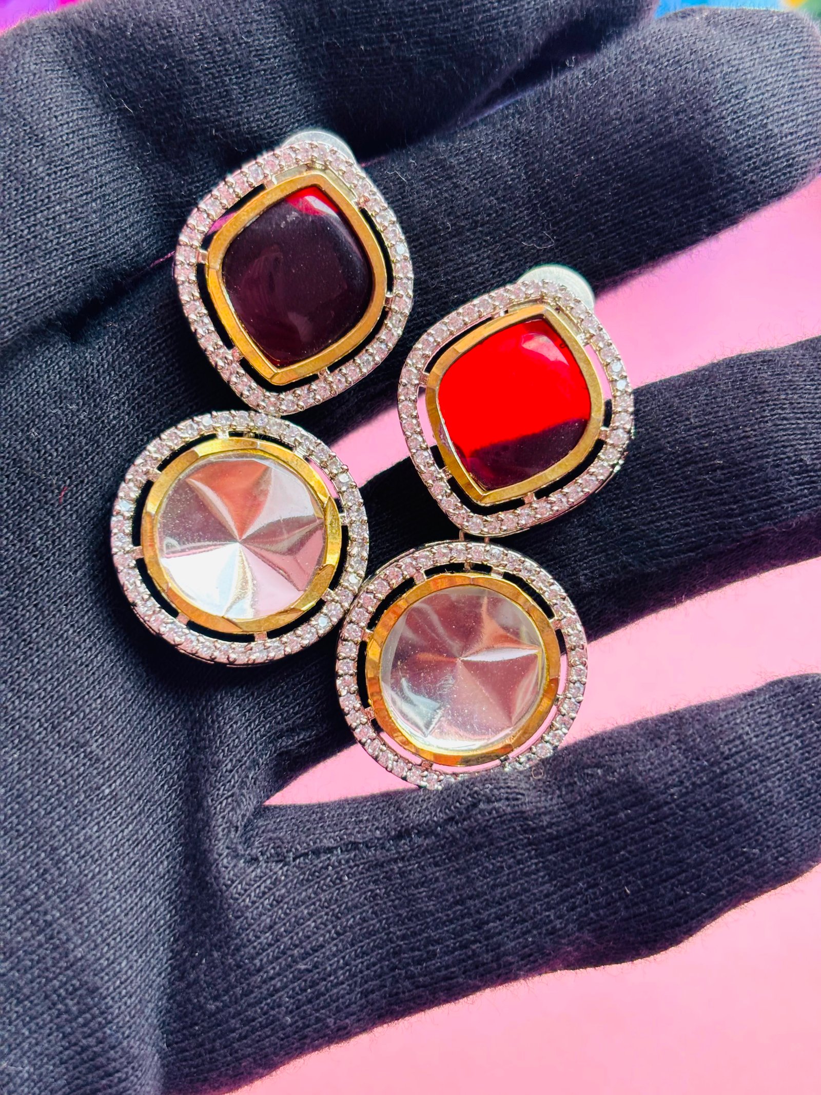 Kundan Drop Earrings With Red Ruby Stone - Image 5
