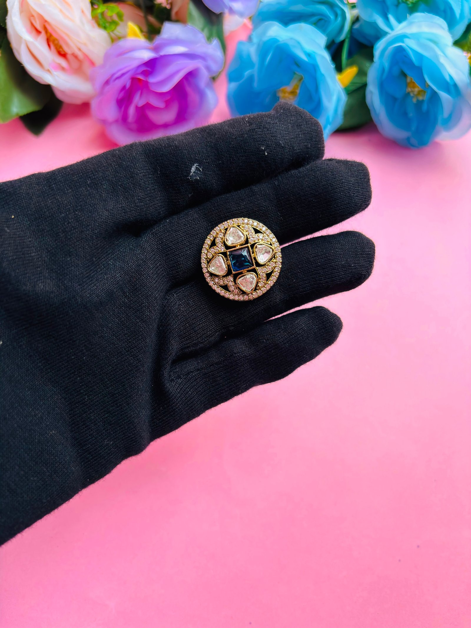 AD Adjustable Ring With Blue Stone For Women - Image 5
