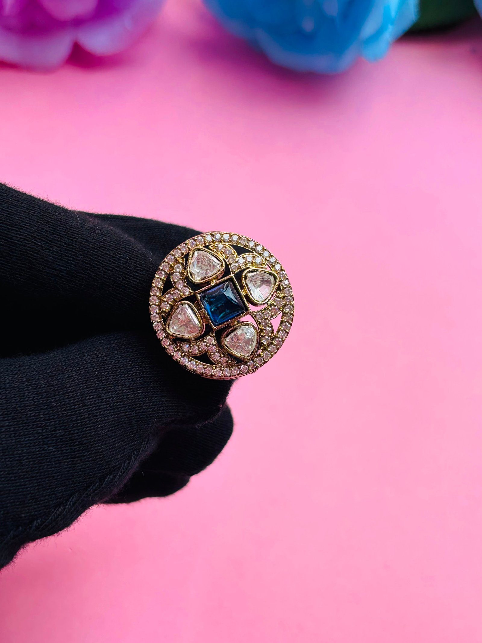 AD Adjustable Ring With Blue Stone For Women - Image 7