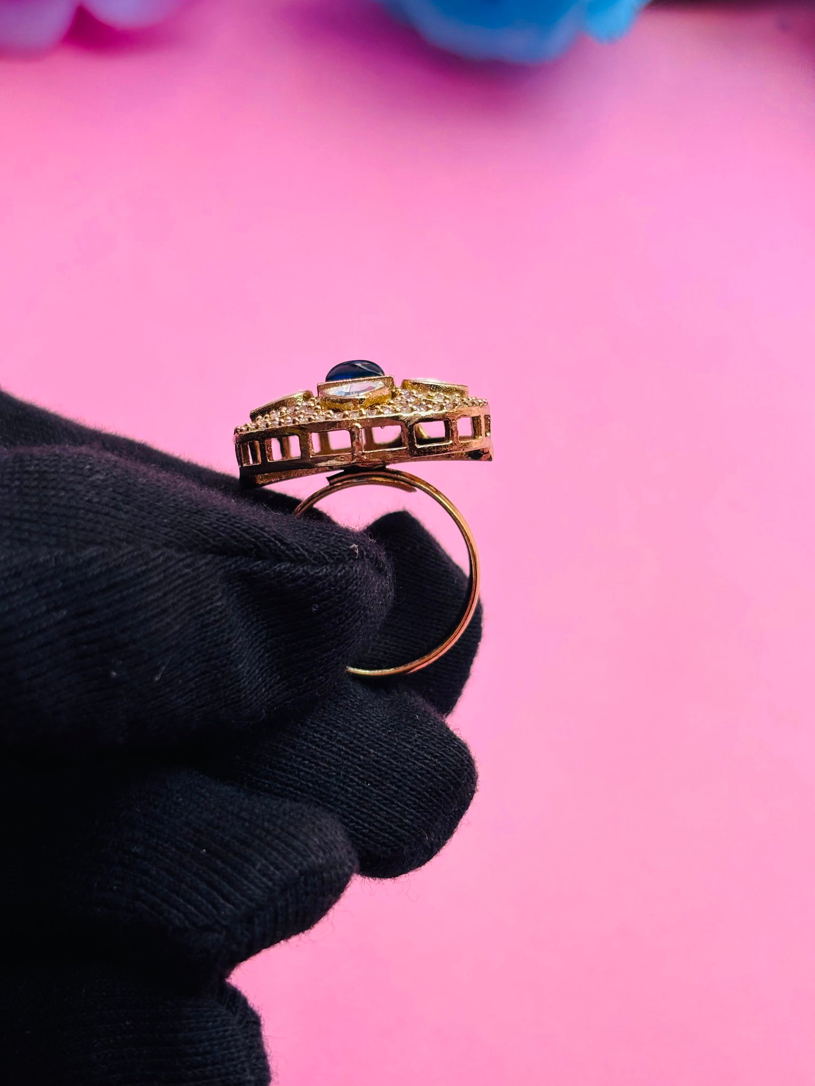 AD Adjustable Ring With Blue Stone For Women - Image 6