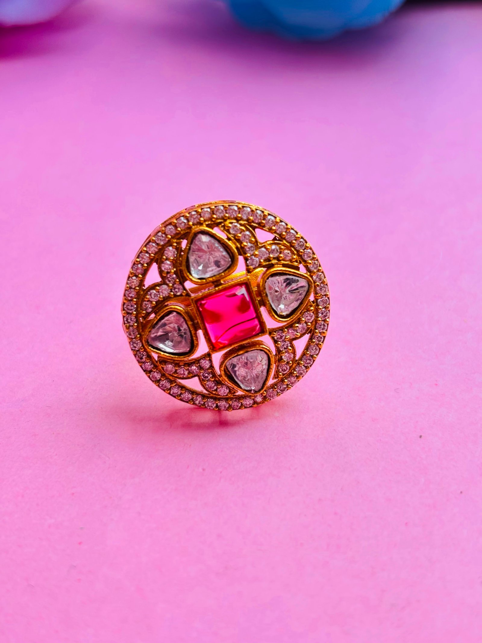AD Adjustable Ring With Ruby Red Stone For Women - Image 4
