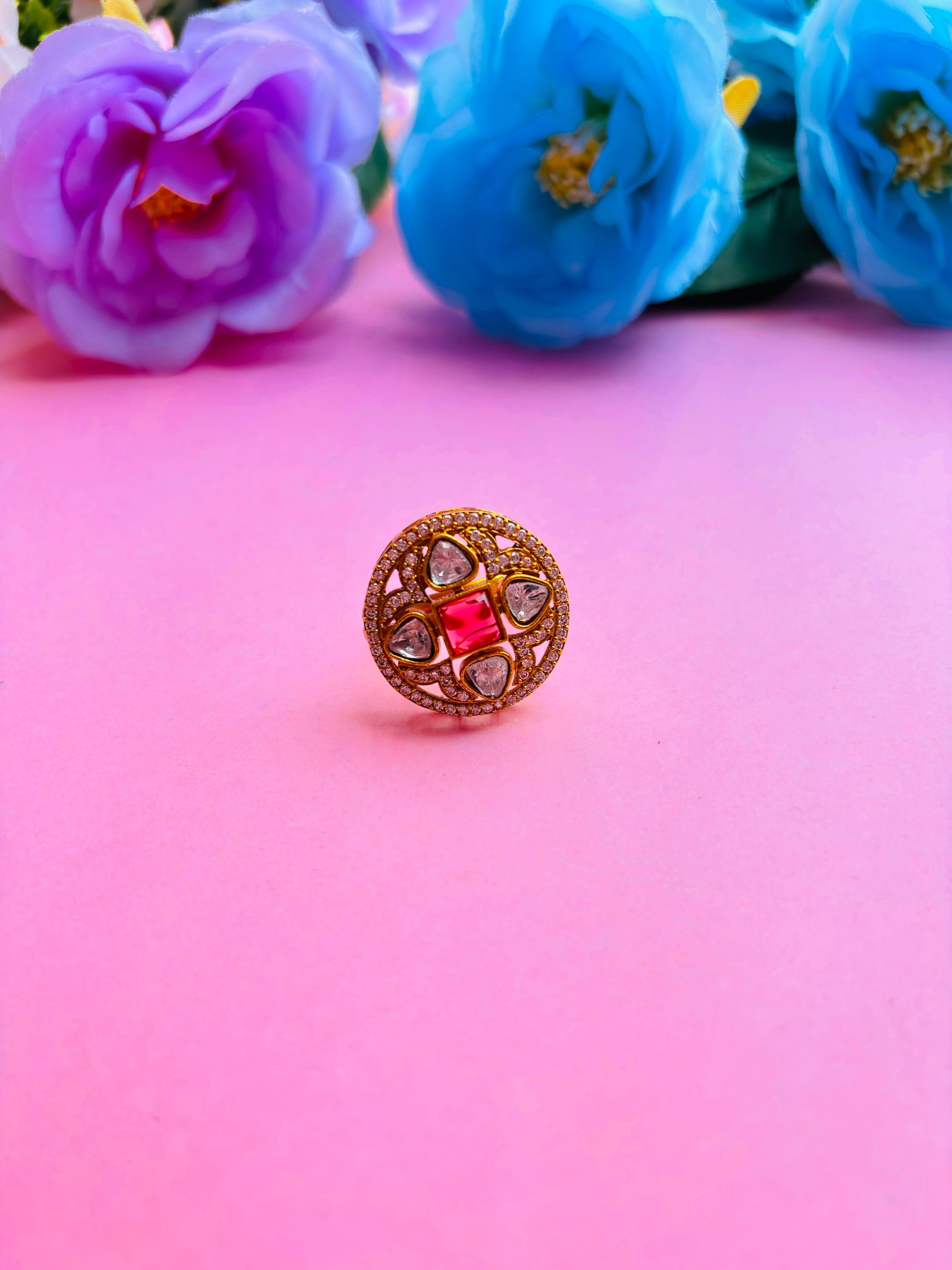 AD Adjustable Ring With Ruby Red Stone For Women - Image 2