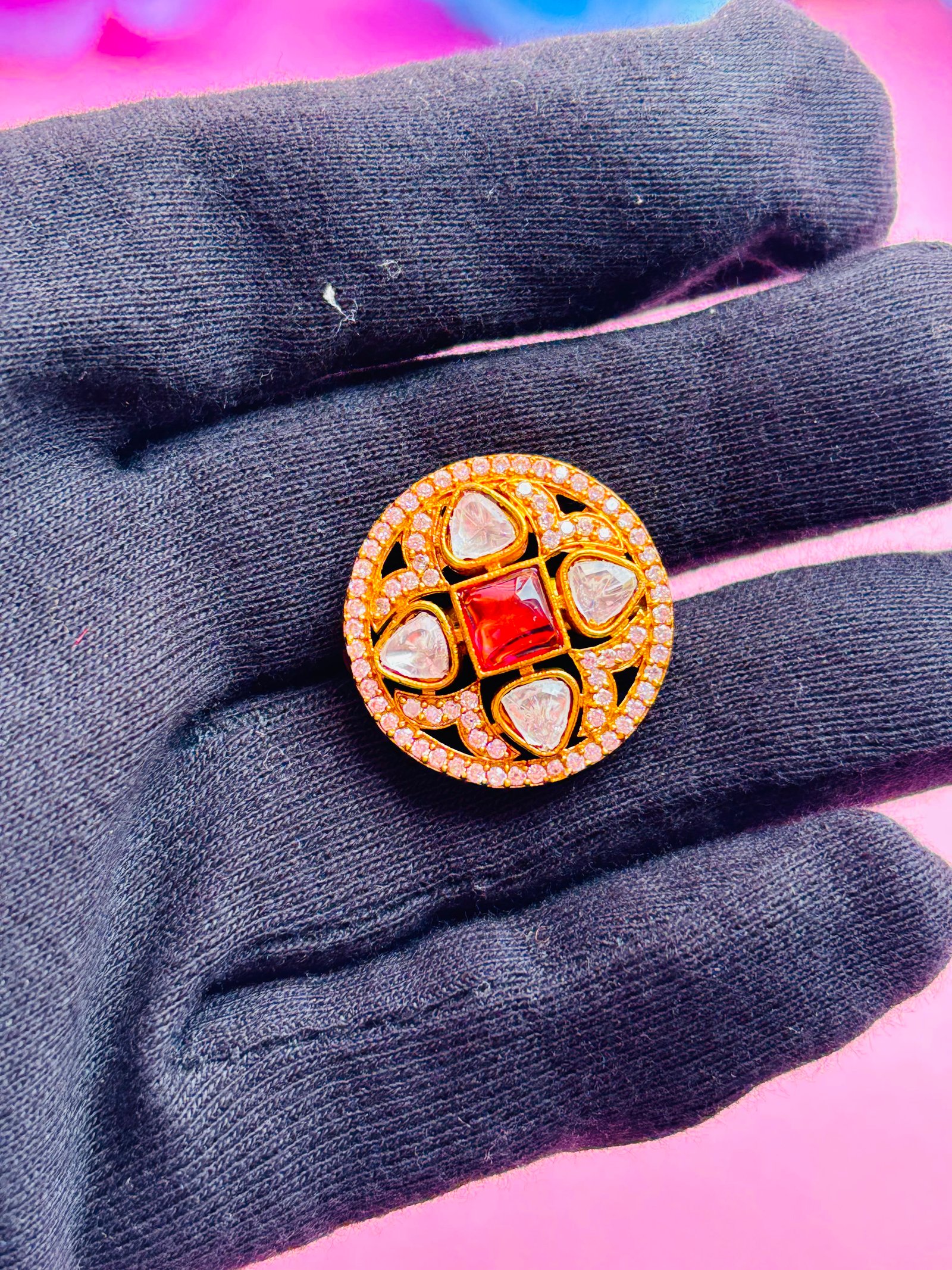 AD Adjustable Ring With Ruby Red Stone For Women - Image 5